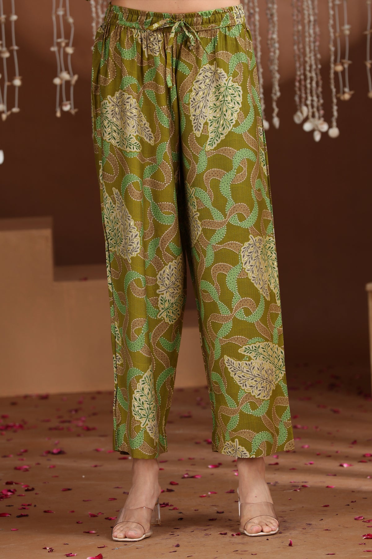 Light Olive Green Embroidered Straight Co ord Set