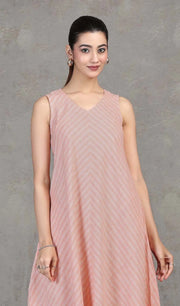 Light Peach Chevron Printed Flared Dress