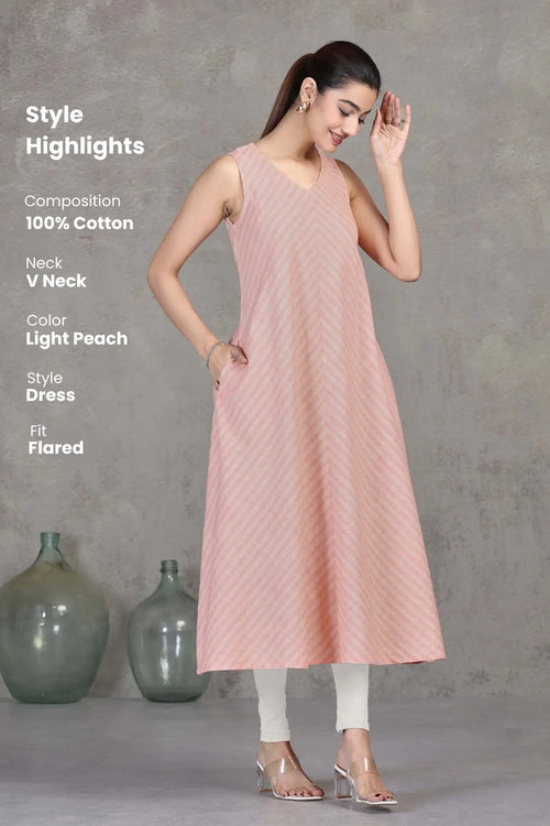 Light Peach Chevron Printed Flared Dress