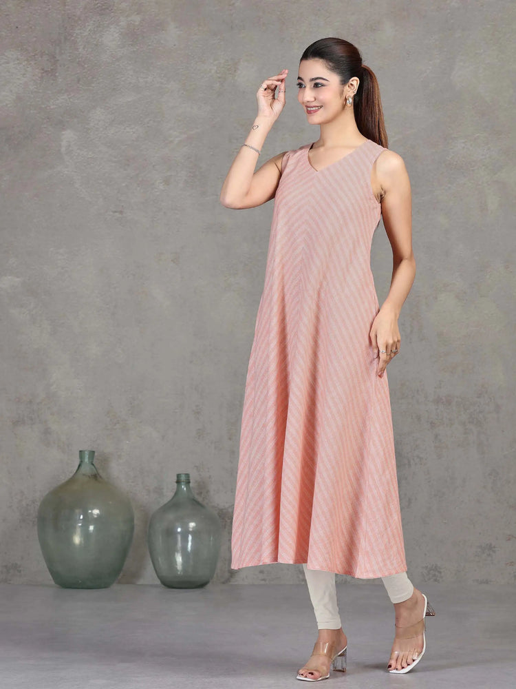 Light Peach Chevron Printed Flared Dress