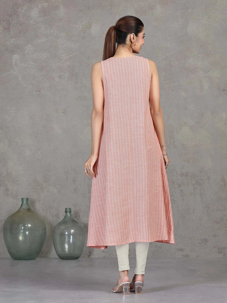 Light Peach Chevron Printed Flared Dress