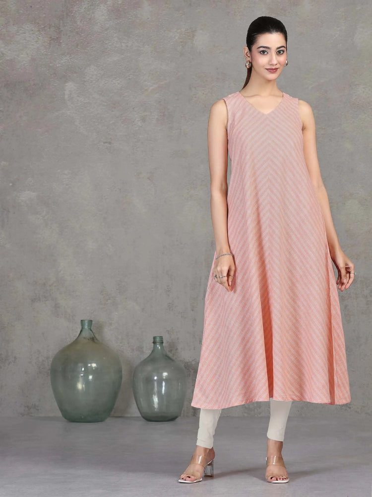 Light Peach Chevron Printed Flared Dress