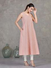 Light Peach Chevron Printed Flared Dress