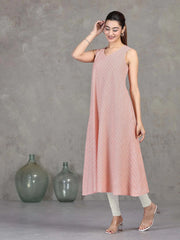 Light Peach Chevron Printed Flared Dress