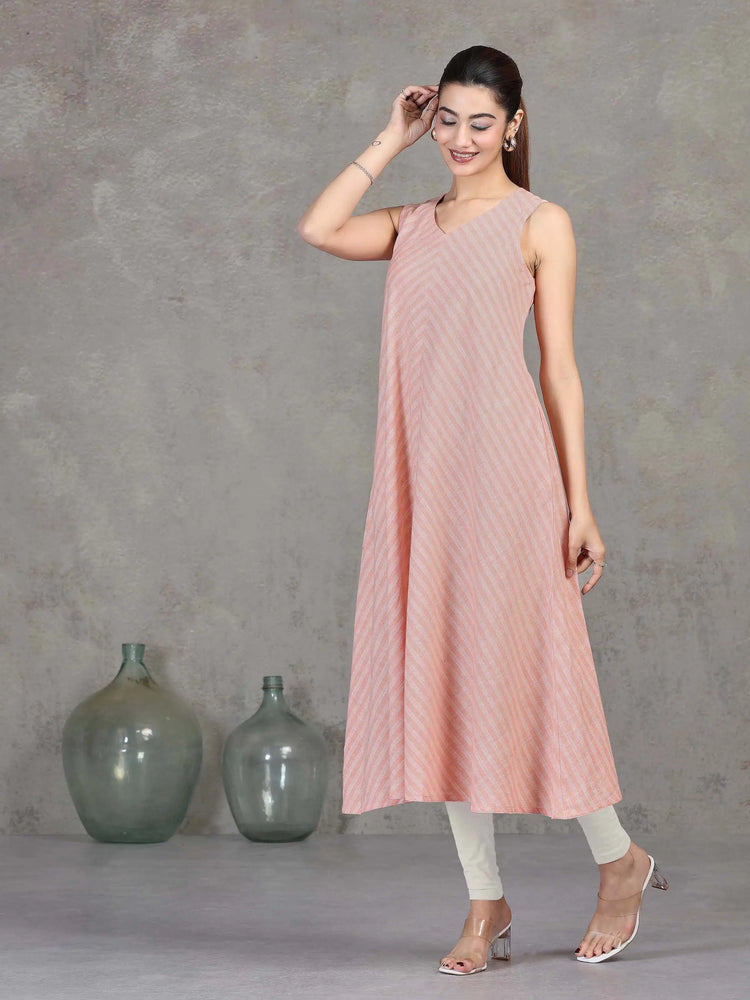 Light Peach Chevron Printed Flared Dress