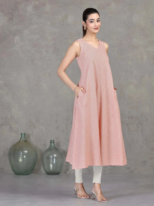 Light Peach Chevron Printed Flared Dress