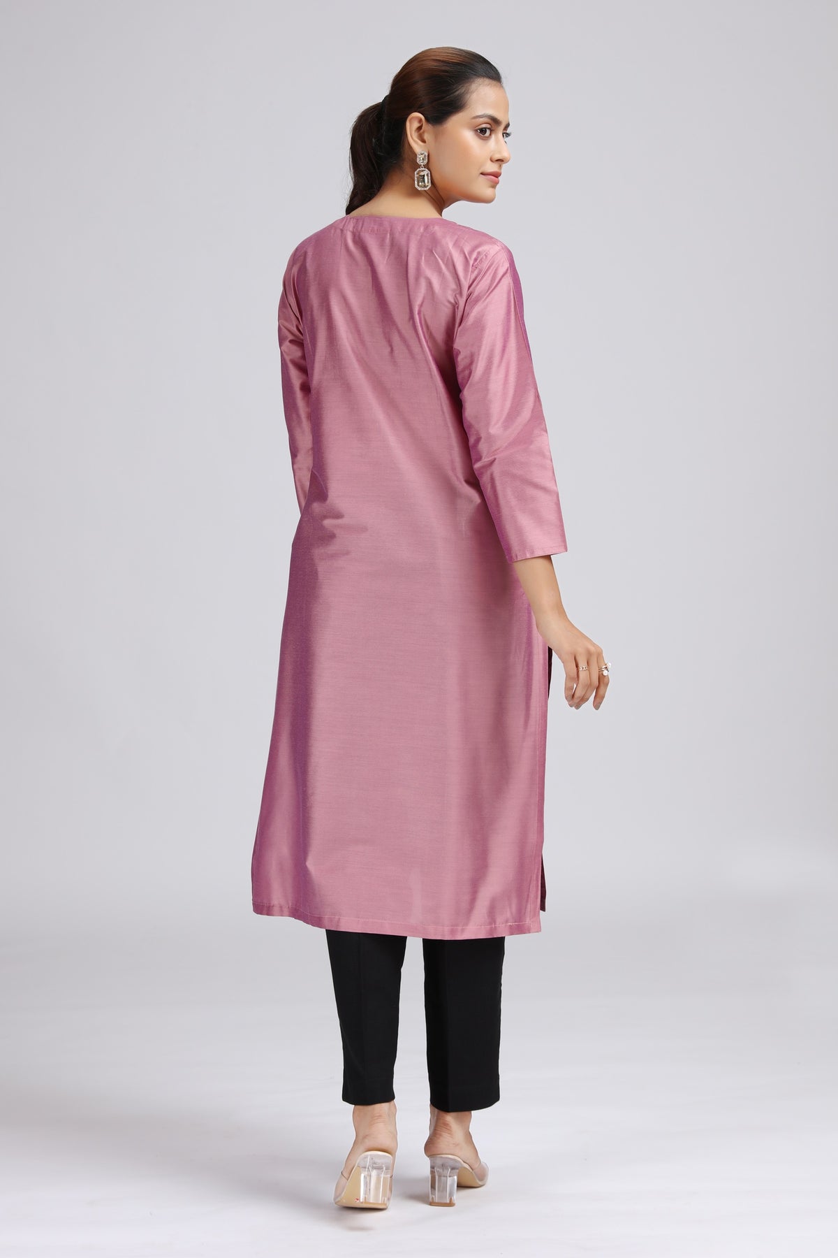 Light Pink PolySilk Embroidered Straight Kurta for women