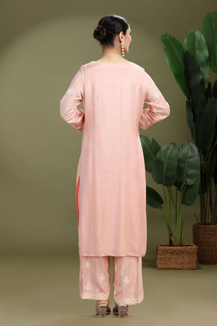 Light Pink Santoon Embroidered Straight Kurta Pant Co ord Set