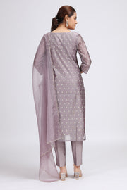Light Purple Chanderi Embroidered Straight Kurta Pant and Dupatta Suit Set