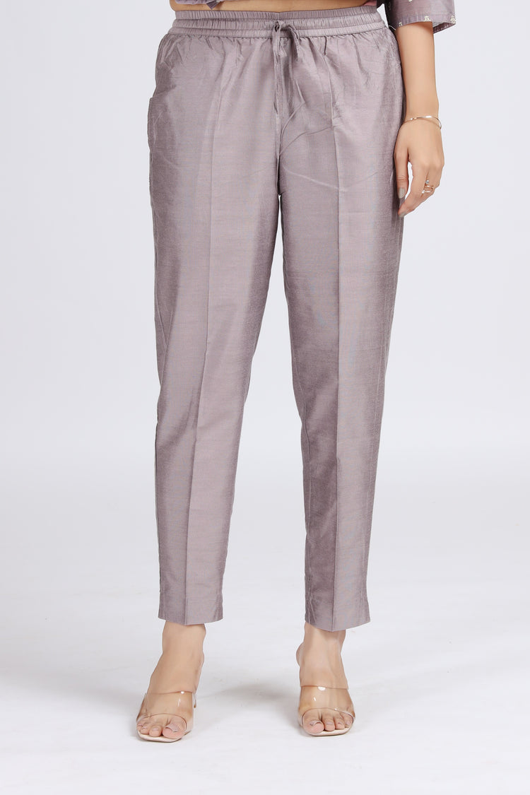 Light Purple Chanderi Embroidered Straight Kurta Pant and Dupatta Suit Set