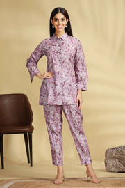 Light Purple Grammy Cotton Printed Straight Kurta Pant Co ord Set for women