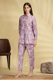 Light Purple Grammy Cotton Printed Straight Kurta Pant Co ord Set for women