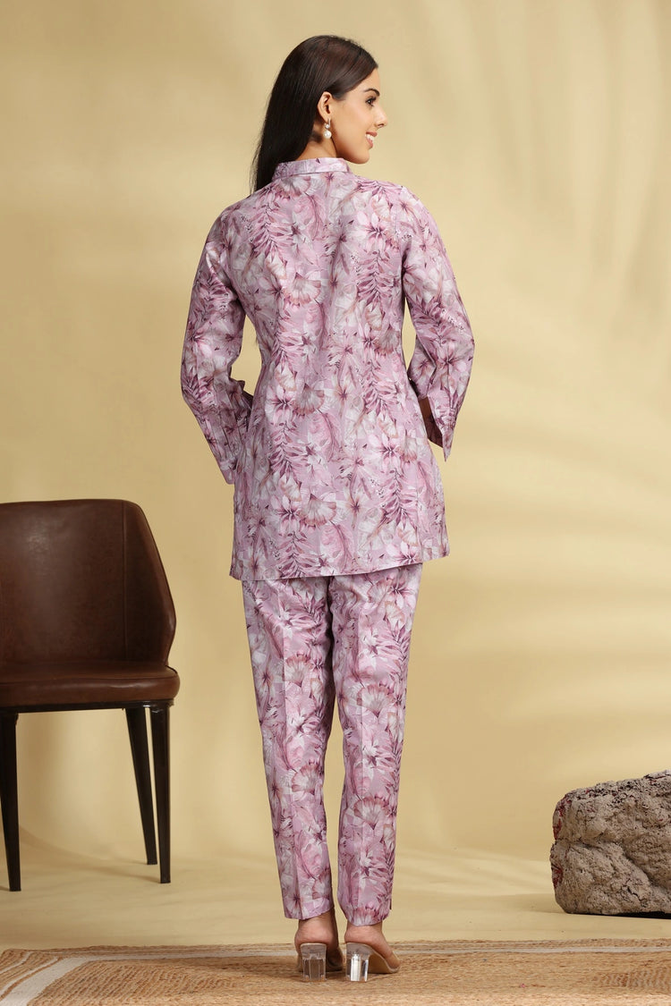 Light Purple Grammy Cotton Printed Straight Kurta Pant Co ord Set for women