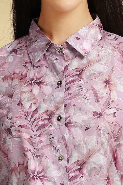 Light Purple Grammy Cotton Printed Straight Kurta Pant Co ord Set for women