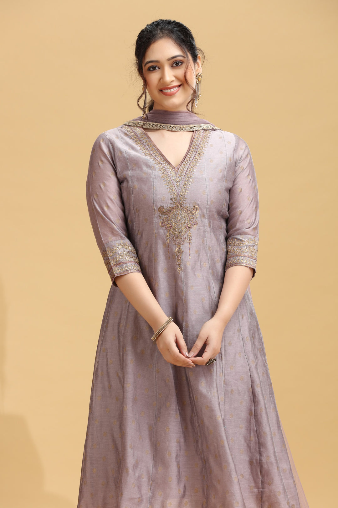 Lilac Embroidered A-Line Ethnic Set