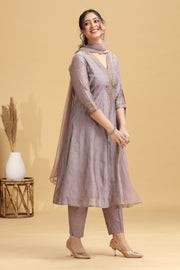 Lilac Embroidered A-Line Ethnic Set