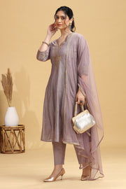 Lilac Embroidered A-Line Ethnic Set