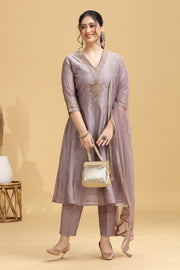 Lilac Embroidered A-Line Ethnic Set