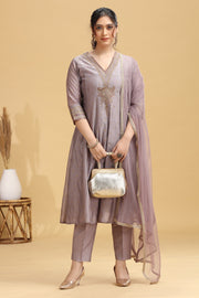Lilac Embroidered A-Line Ethnic Set