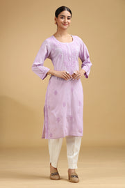 Light Purple Embroidered Cotton Straight Kurta