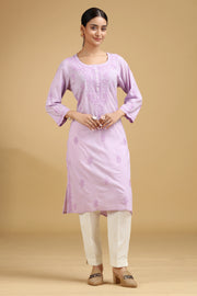 Light Purple Embroidered Cotton Straight Kurta