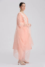 Light Salmon Chanderi Embroidered A Line Kurta Pant and Dupatta Suit Set