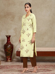 Light Yellow Embroidered A-Line Kurta