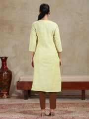 Light Yellow Embroidered A-Line Kurta