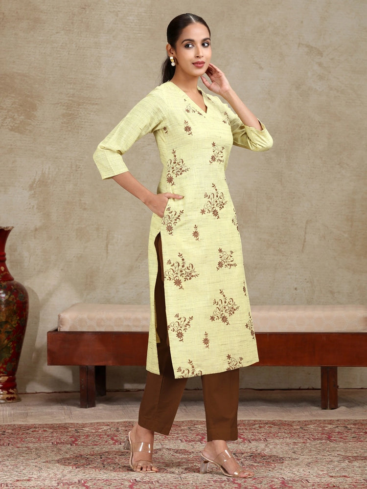 Light Yellow Embroidered A-Line Kurta