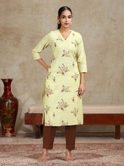 Light Yellow Embroidered A-Line Kurta