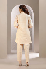 Light Peach Slub Cotton Embroidered Straight Kurta and Pant Set for women and girls