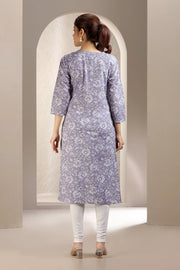 Light Purple Jaipuri Cotton Print & Embroidered Straight Kurta