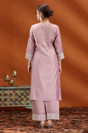 Light Purple Santoon Embroidered Straight Kurta and Pant Set for Women