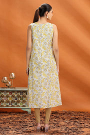 Light Yellow Flex Cotton Floral Printed A Line Sleeveless Kurta for women and girls