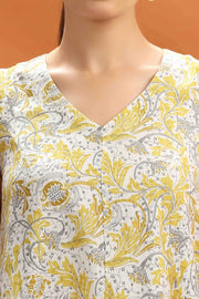 Light Yellow Flex Cotton Floral Printed A Line Sleeveless Kurta for women and girls