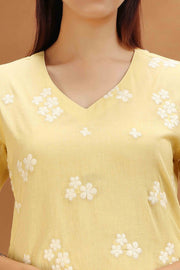 Light Yellow Flex Cotton Straight Embroidered Kurta for women and girls