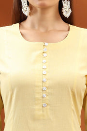 Light Yellow Flex Cotton Straight Embroidered Kurta and Pant Set for women and girls
