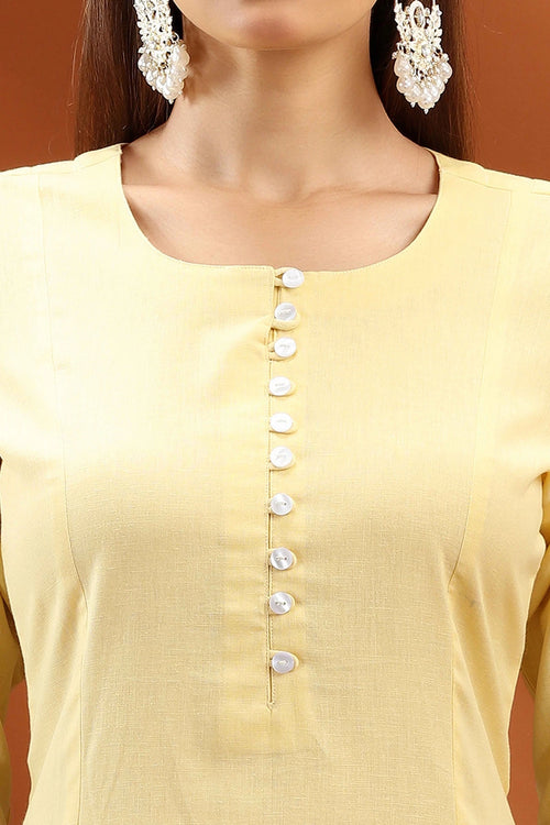 Light Yellow Flex Cotton Straight Embroidered Kurta and Pant Set for women and girls