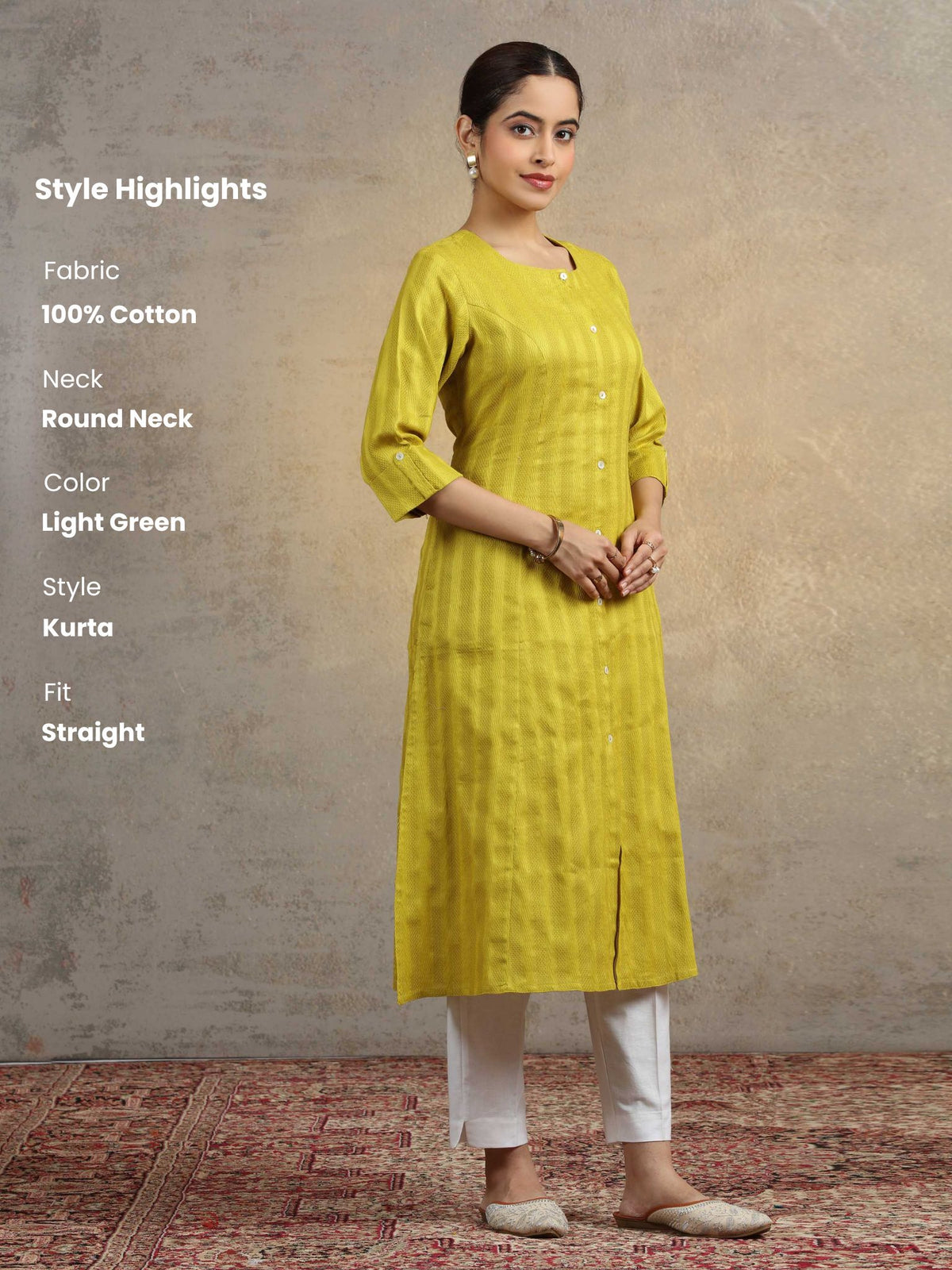 Light Green Pure Cotton Straight Kurta