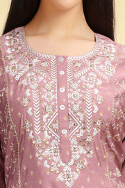 Lilac Roman Silk Embroidered Straight Kurta Pant Co ord Set for women