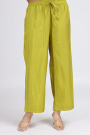 Lime Green Chanderi Embroidered A Line Kurta Pant and Dupatta Suit Set