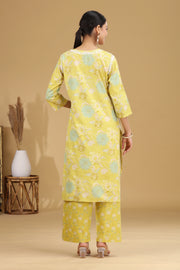Lime Green Embroidered Cotton Straight Ethnic Set