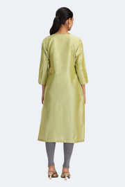 Lime Green PolySilk Embroidered Straight Kurta