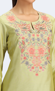 Lime Green PolySilk Embroidered Straight Kurta