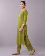 Lime Green Cotton Straight A Line Kurta Pant Co Ord Set