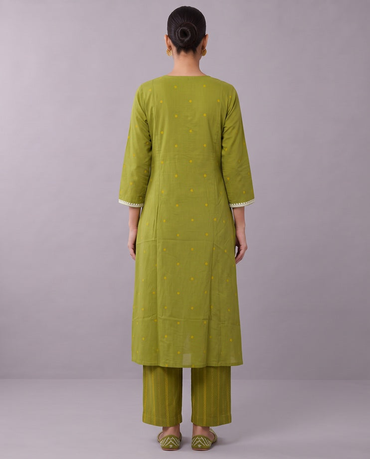 Lime Green Cotton Straight A Line Kurta Pant Co Ord Set