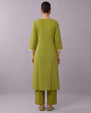 Lime Green Cotton Straight A Line Kurta Pant Co Ord Set