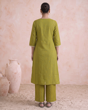 Lime Green Cotton Straight A Line Kurta Pant Co Ord Set