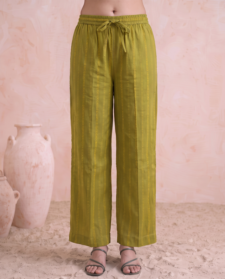 Lime Green Cotton Straight A Line Kurta Pant Co Ord Set