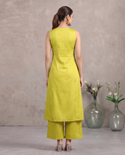 Lime Green Floral Embroidered A-Line Co-ord Set